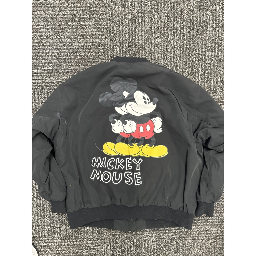 DISNEY MICKEY MOUSE Black logo 1928 Quilted Bomber Zip Up Jacket Size M